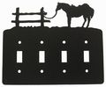 Tethered Horse Quadruple Toggle Light Switch Wall Plate Black Powder Coated 18 Gauge Steel 029qs 