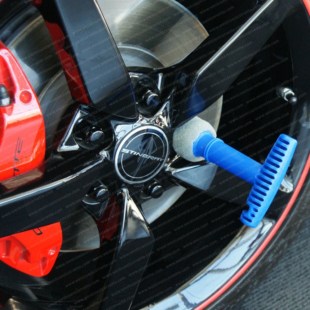 Form Fitting Lug Nut Wheel Cleaning Brush With T Handle And Removable Foam Insert Blue Chrome Plated Recessed Polishing Kit