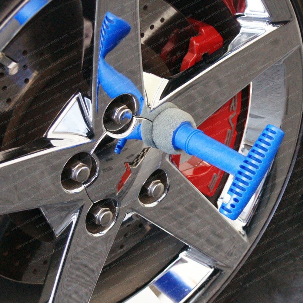 Form Fitting Lug Nut Wheel Cleaning Brush With T Handle And Removable Foam Insert Blue Chrome Plated Recessed Polishing Kit