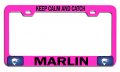 Keep Calm And Catch Marlin Fishing Pink Metal License Plate Frame Tag Holder C2 