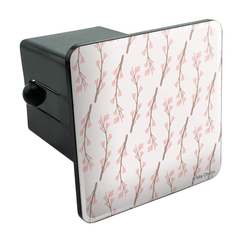 Cherry Blossoms Flowers Pattern Tow Trailer Hitch Cover Plug Insert For 2 In Receivers Durable Black Abs Plastic With Uv