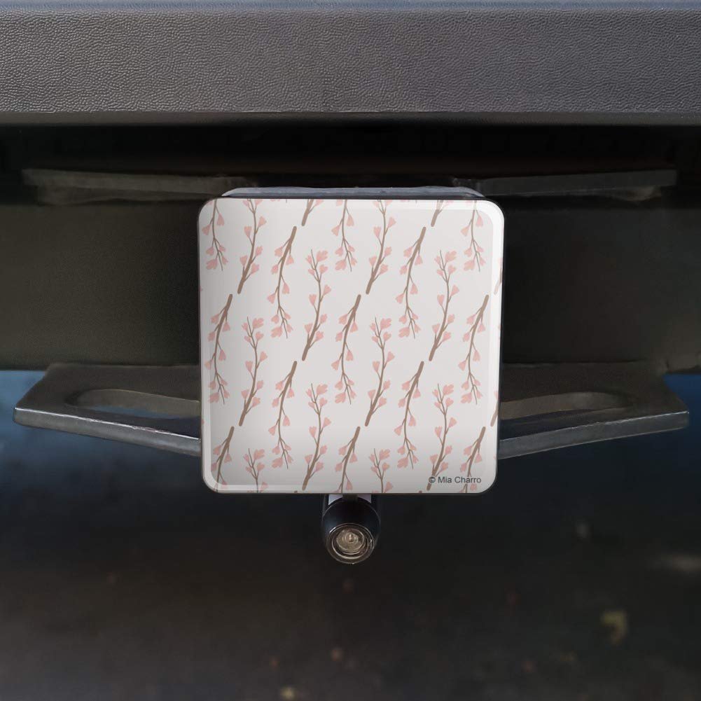 Cherry Blossoms Flowers Pattern Tow Trailer Hitch Cover Plug Insert For 2 In Receivers Durable Black Abs Plastic With Uv