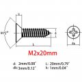 100 Pcs M2x20mm Flat Head Wood Self Tapping 304 Stainless Steel Screw Phillips Drilling