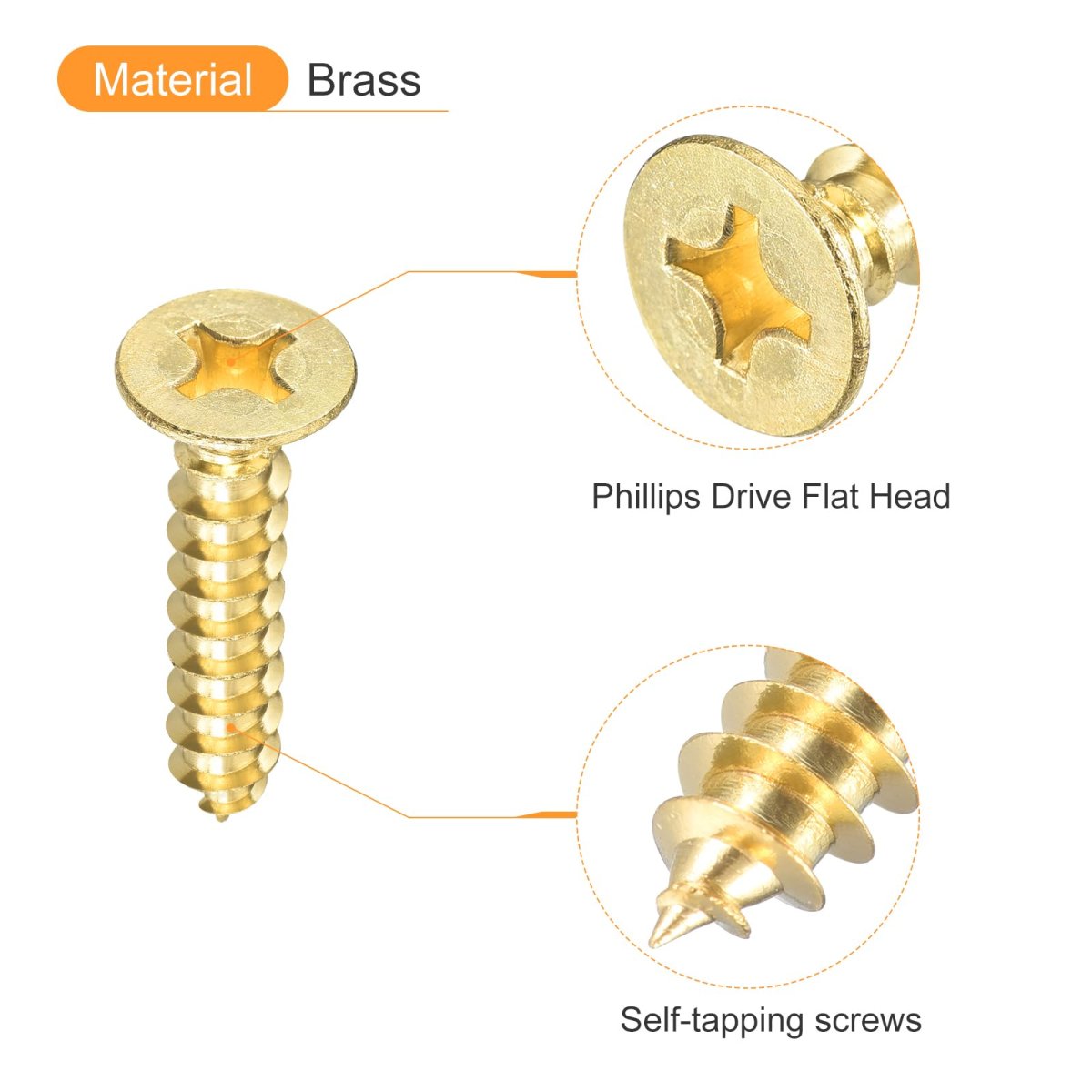 5pcs Brass Wood Screws M6 X 30mm Phillips Flat Head Self Tapping Woodworking Screw For Door Hinges Wooden Furniture Home