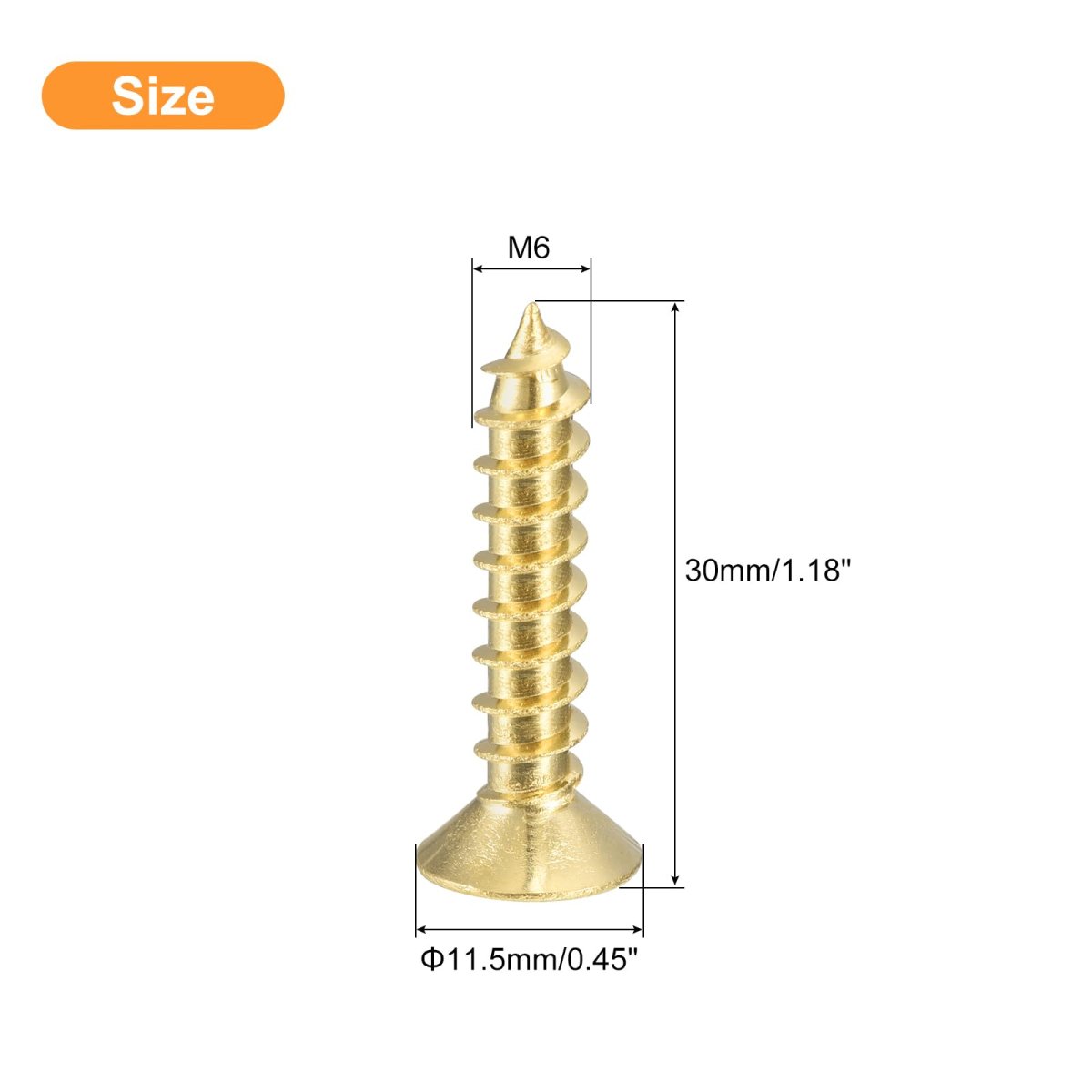 5pcs Brass Wood Screws M6 X 30mm Phillips Flat Head Self Tapping Woodworking Screw For Door Hinges Wooden Furniture Home