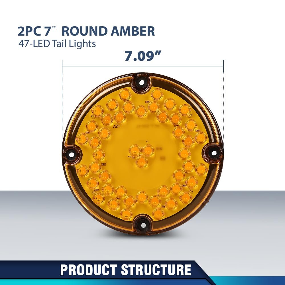 Turn Signal Tail Light 47 Led 2pc 7 In Round Amber For School Bus Transit Vehicles Refuse Hauler