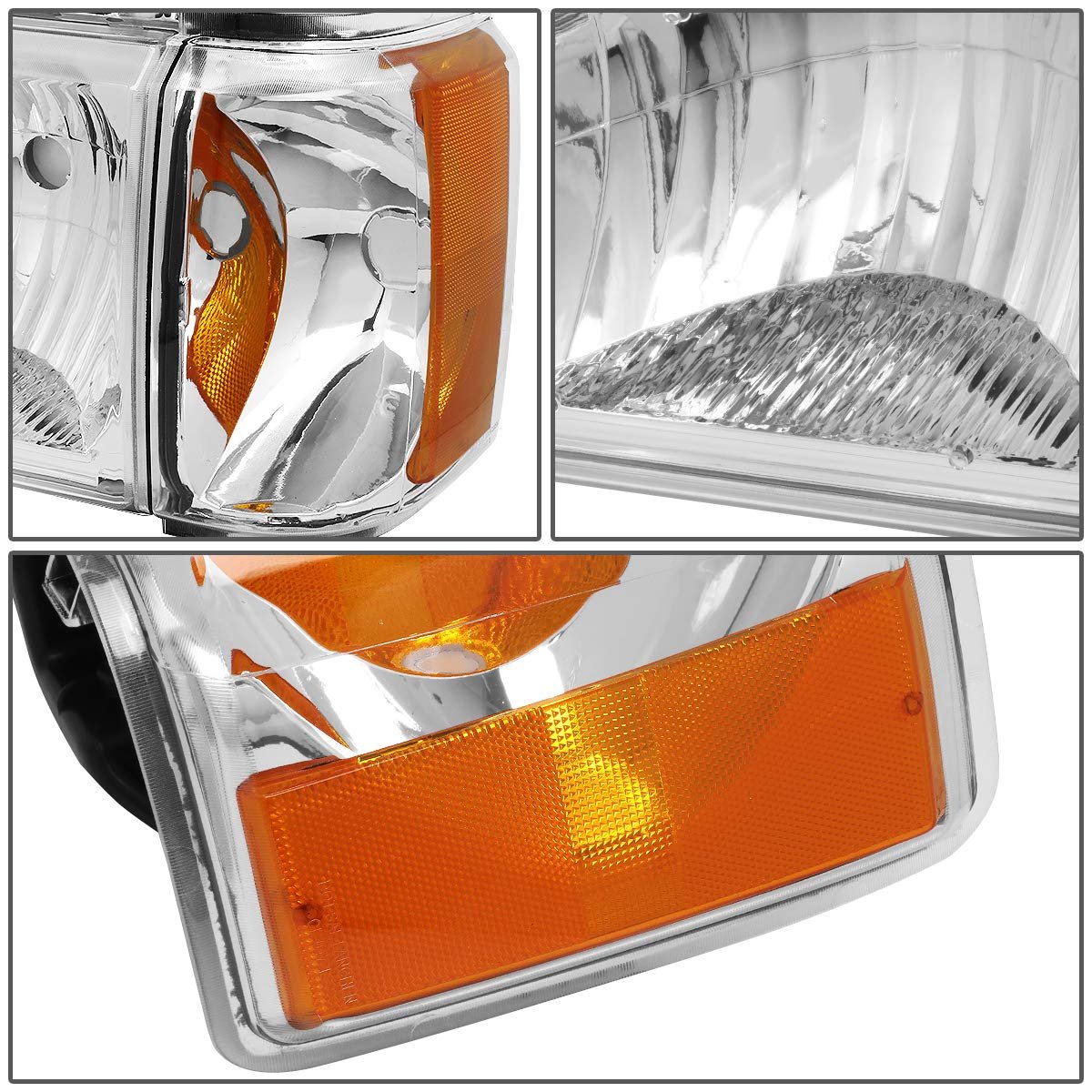 Chrome Houisng Amber Side Headlight Head Lamps Tool Kit For Ford F-150 F-250 F-350 Bronco 87-91