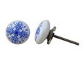 Ceramic Blue Daisy Flat White Drawer Pulls And Knobs Handmade Designer Set Of 12 Silver Finish 103 