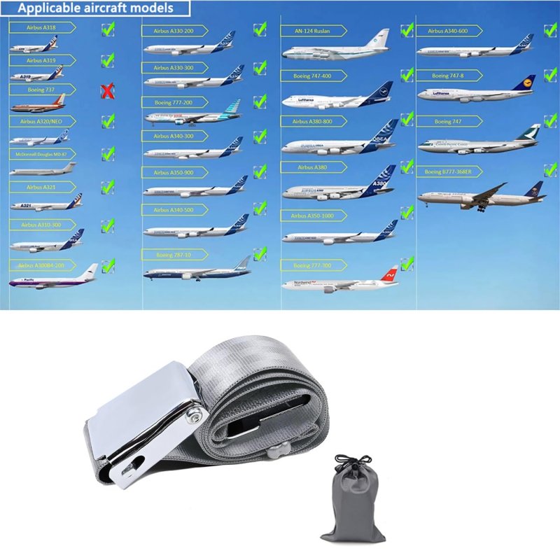 Adjustable Airplane Seat Belt Extender Universal 7 To 39 In Length For Most Us Airlines Except Southwest Gray