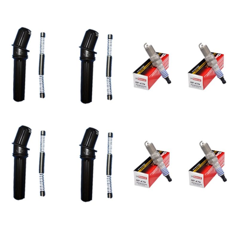 Set Of 4 Platinum Spark Plugs Ignition Coil Boots For Ford Lincoln