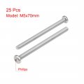 Uxcell M5x70mm Machine Screws Phillips Cross Pan Head Screw 304 Stainless Steel Fasteners Bolts 25pcs