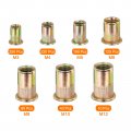 Uxcell 915pcs Rivet Nuts M3 M4 M5 M6 M8 M10 M12 Zinc Plated Carbon Steel Knurled Flat Head Threaded Insert For Metal Plastic
