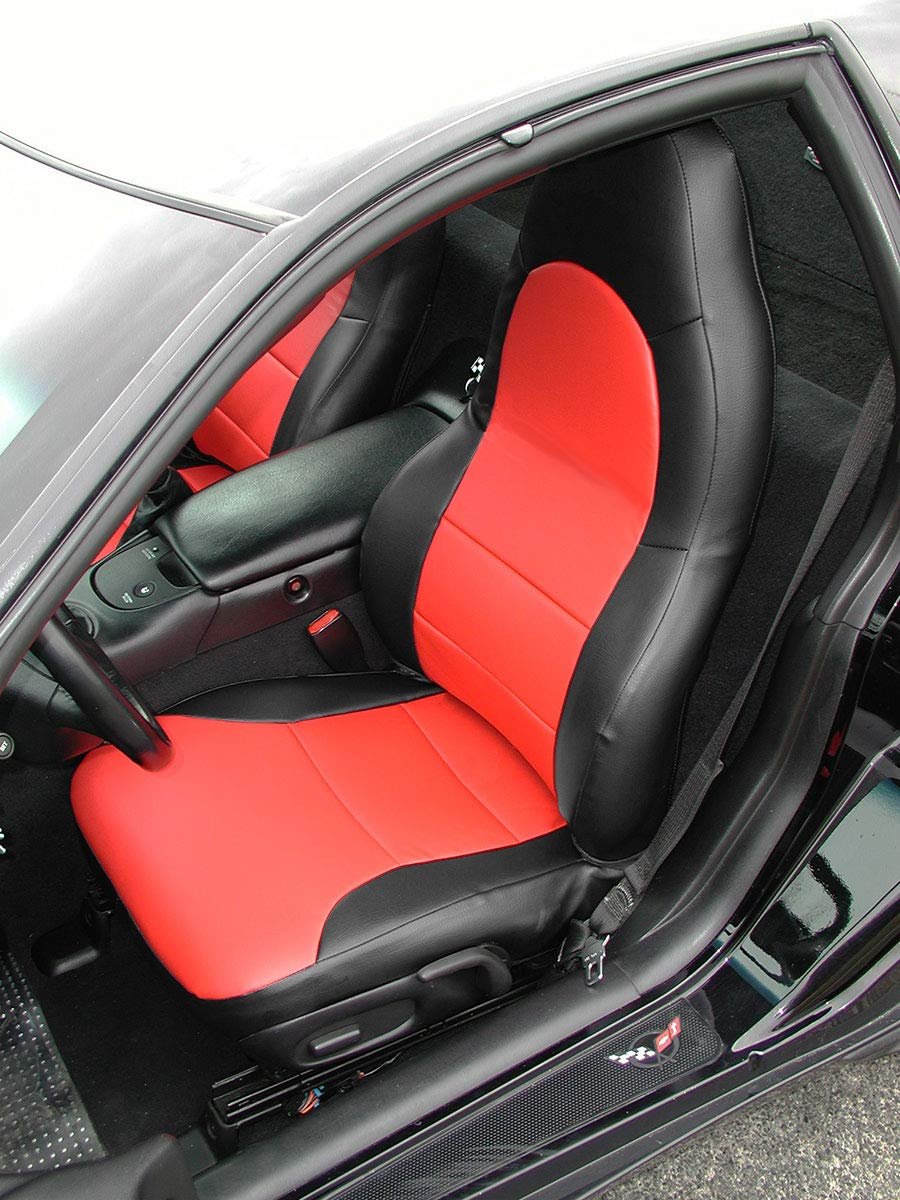 Artificial Leather Custom Fit Front Seat Covers For 1997 2004 Chevy Corvette C5 Black Red Faux Waterproof 2 Piece Set