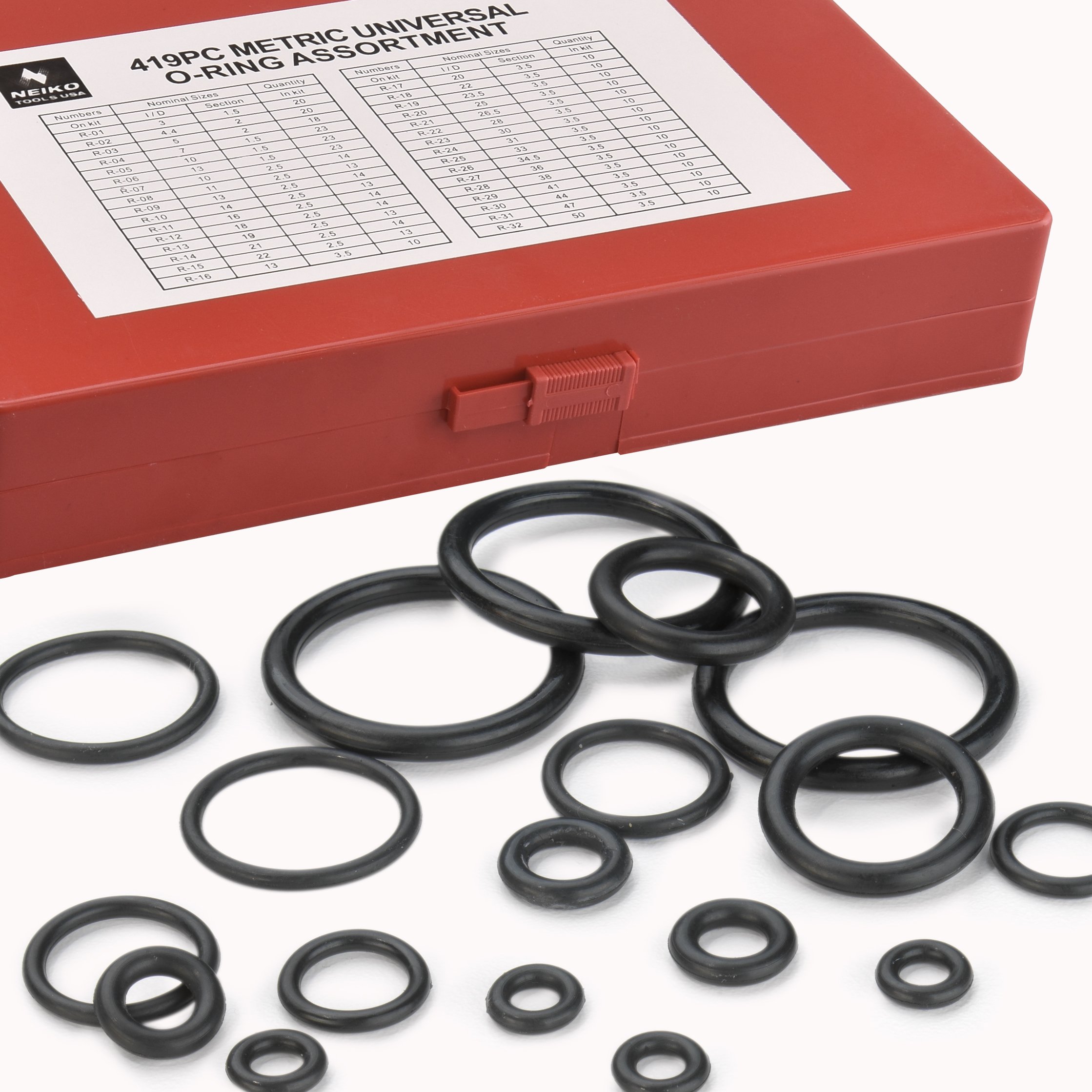 Neiko 50444a O-ring Assortment Universal Metrc 419-piece Set