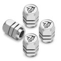 Dodge Demon In White On Silver Hexagon Shape Premium Anodized Aluminum Tire Valve Stem Caps Set Of 4 