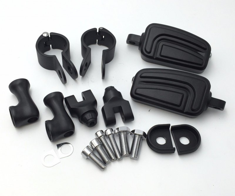 Black Short Angled Adjustable Highway Peg Mounting Kit Airflow Footrest For 1 5 In Front Engine Guard Frame Tube Fits V-star