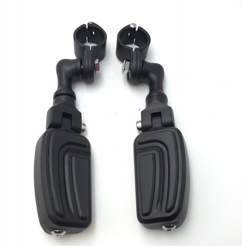 Black Short Angled Adjustable Highway Peg Mounting Kit Airflow Footrest For 1 5 In Front Engine Guard Frame Tube Fits V-star