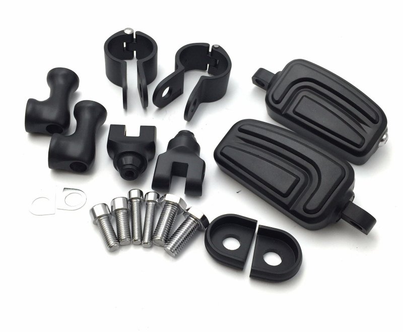 Black Short Angled Adjustable Highway Peg Mounting Kit Airflow Footrest For 1 5 In Front Engine Guard Frame Tube Fits V-star