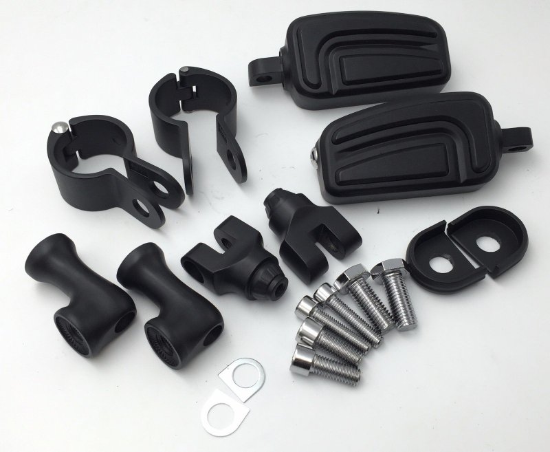 Black Short Angled Adjustable Highway Peg Mounting Kit Airflow Footrest For 1 5 In Front Engine Guard Frame Tube Fits V-star