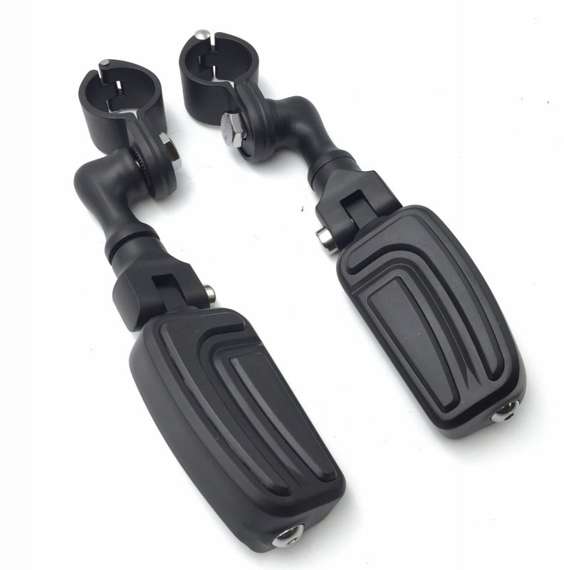 Black Short Angled Adjustable Highway Peg Mounting Kit Airflow Footrest For 1 5 In Front Engine Guard Frame Tube Fits V-star