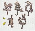 Set Of 5 Pieces Decorative Brass Animal Wall Hook Hanger Rooster Dolphin Turtle Hummingbird Mushroom With Frog