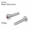 Uxcell M2 5x10mm Machine Screws Pan Phillips Cross Head Screw 304 Stainless Steel Fasteners Bolts 30pcs