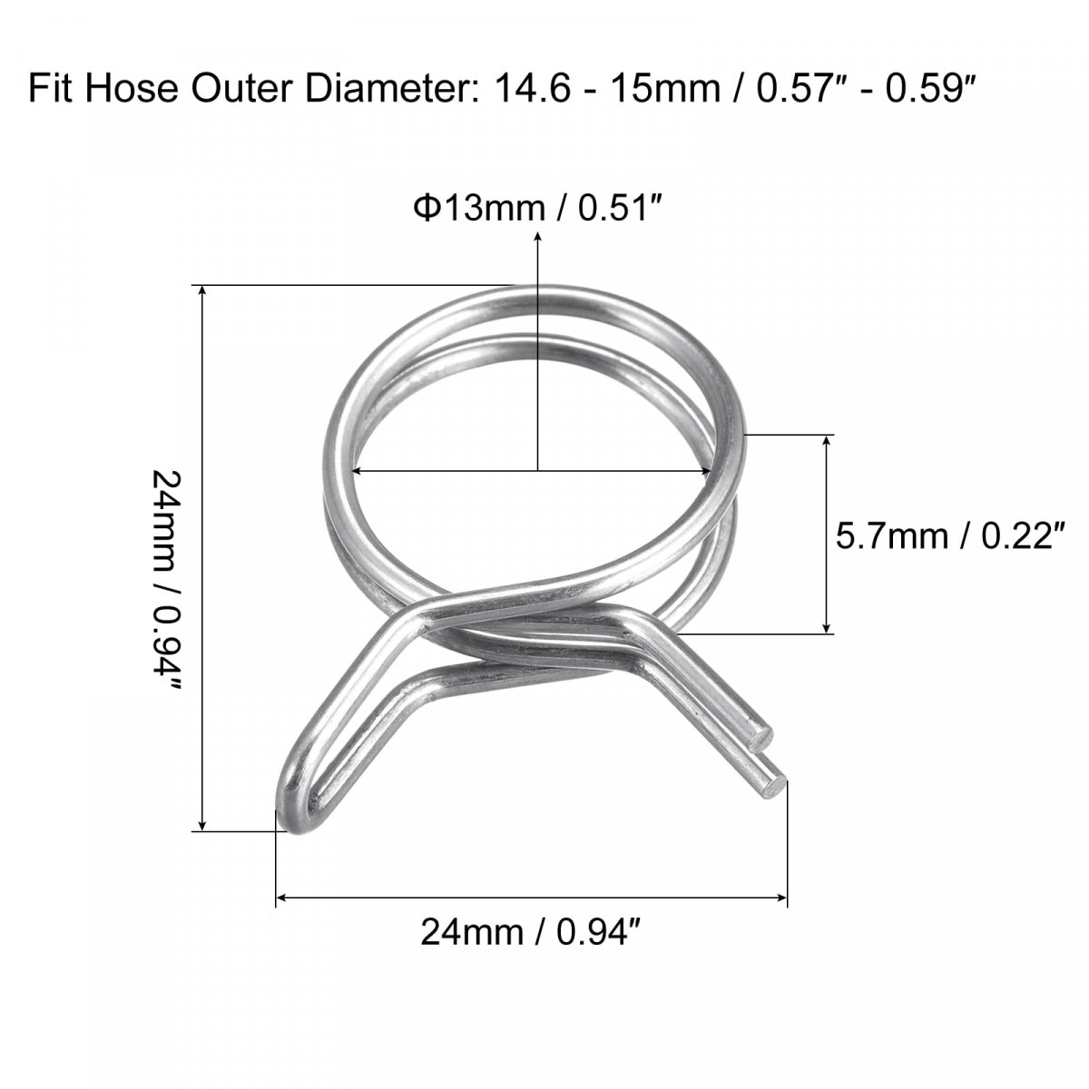 Double Wire Spring Hose Clamp 20pcs 304 Stainless Steel 13mm Inner Dia Fit 14 6mm-15mm Od Fuel Line Silicone Tube Clips