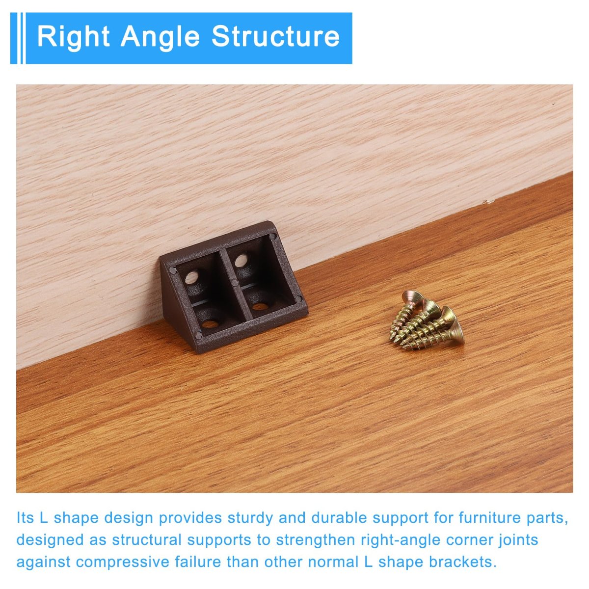24 Piece 90 Degrees Plastic Corner Braces Nylon Shelf Right Angle Brackets With Screws For Cabinets And Cupboards Brown