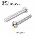 Uxcell M6x40mm Machine Screws Hex Socket Round Head Screw 304 Stainless Steel Fasteners Bolts 20pcs