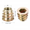 Uxcell Furniture Threaded Insert Nuts Zinc Alloy M6 Internal Threads 10mm Length 30pcs