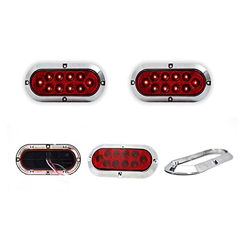 2 Pack Of Long Haul Red 6 Oval Surface Mount Stop Tail Turn Led W Chrome Bezel