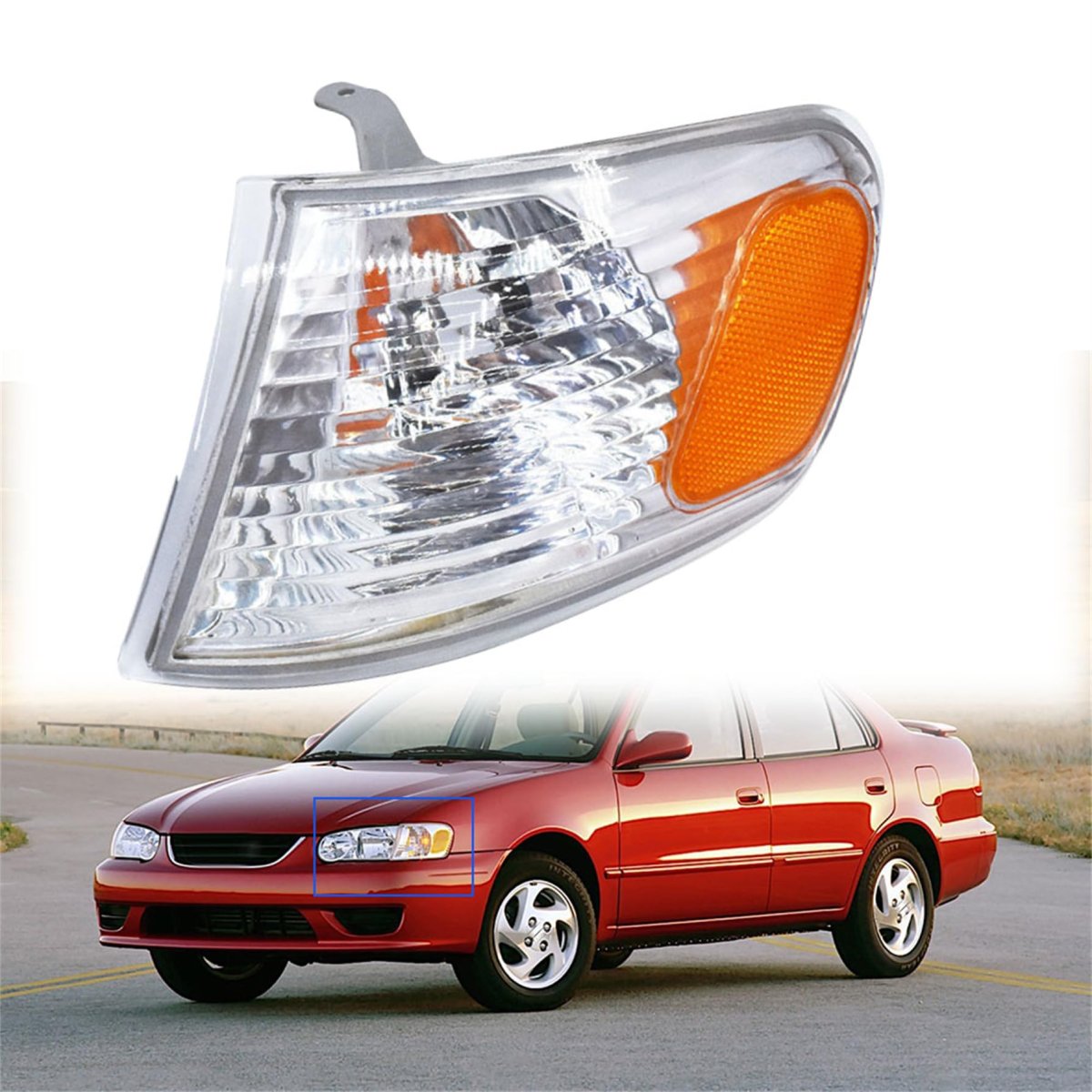 Driver Side Front Turn Signal Light Replacement For Corolla 2001 2002 Left Lamp 81520-02070 Amber Lens Halogen