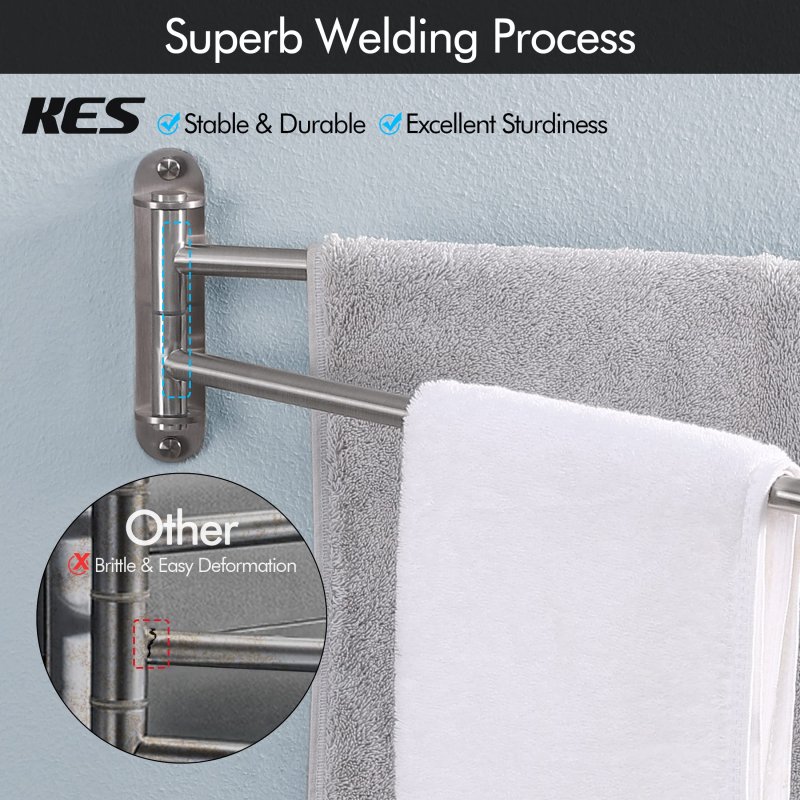 Kes 19 5-inch Bathroom Towel Rack Swivel 2-arm Swing Out Double Bar Wall Mounted Sus304 Stainless Steel Brushed Finish