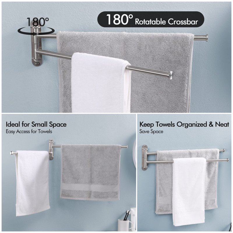 Kes 19 5-inch Bathroom Towel Rack Swivel 2-arm Swing Out Double Bar Wall Mounted Sus304 Stainless Steel Brushed Finish