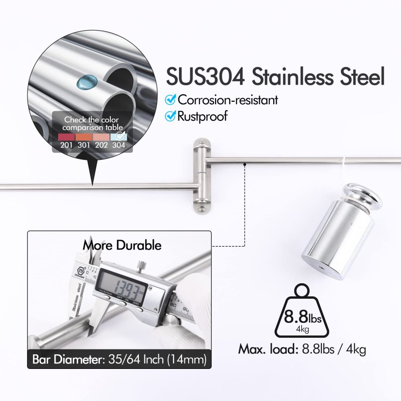 Kes 19 5-inch Bathroom Towel Rack Swivel 2-arm Swing Out Double Bar Wall Mounted Sus304 Stainless Steel Brushed Finish
