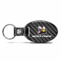 Ipick Image Compatible With Dodge Scat-pack Real Carbon Fiber Large Oval Shape Black Leather Strap Key Chain
