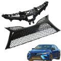 Front Upper Lower Bumper Grille Glossy Black Mesh 2pcs Kit Grill Without Sensor Holes Replacement For 2018 2019 2020 Camry Se 