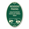 Signmission Designer Oval Series Tow Away Resident Parking Unauthorized Vehiclesed With Car Tow Graphic Green Tan 12 X 18