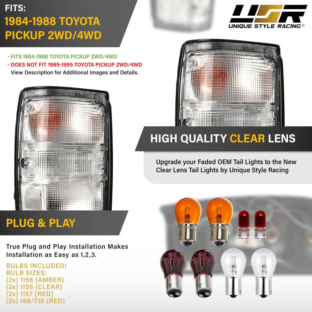 Usr 84-88 Rn60 Pickup Tail Light A Rear Lamps Left Right Pair For 1984-1988 Toyota Pick Up Truck All Models 84-89 4runner Suv