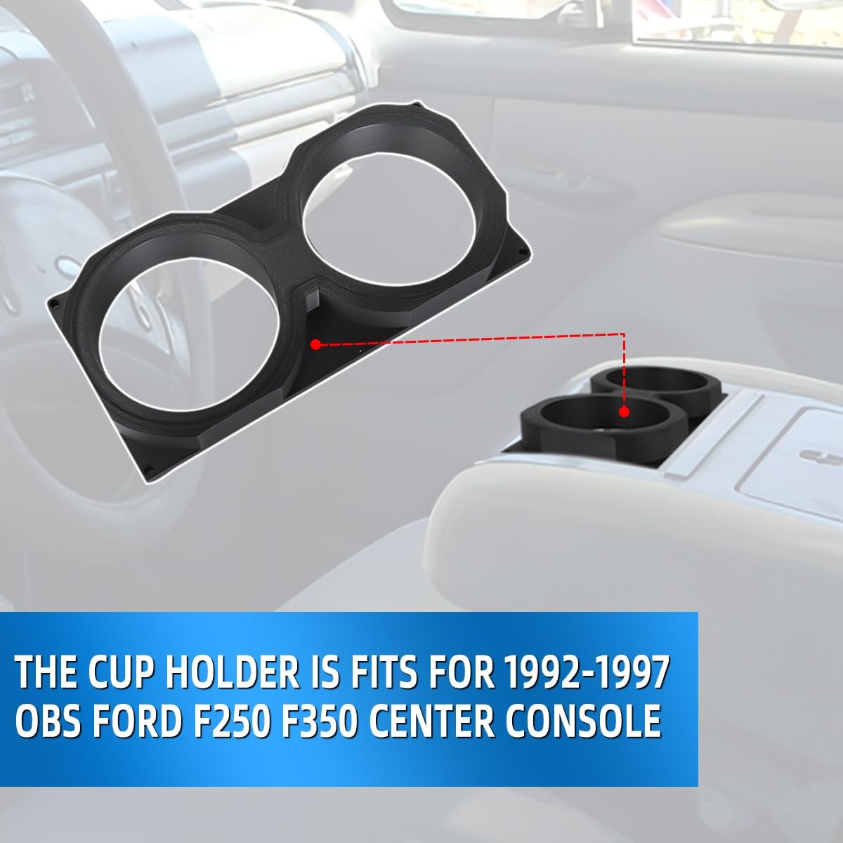 Ford Dual Cup Holder For 1992-1997 Obs F250 F350 Center Console Black