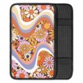 Polero Abstract Hippie Flower Car Armrest Cover For Women 70s 80s 90s Groovy Floral Center Console Box Pad Retro Swirl Wavy