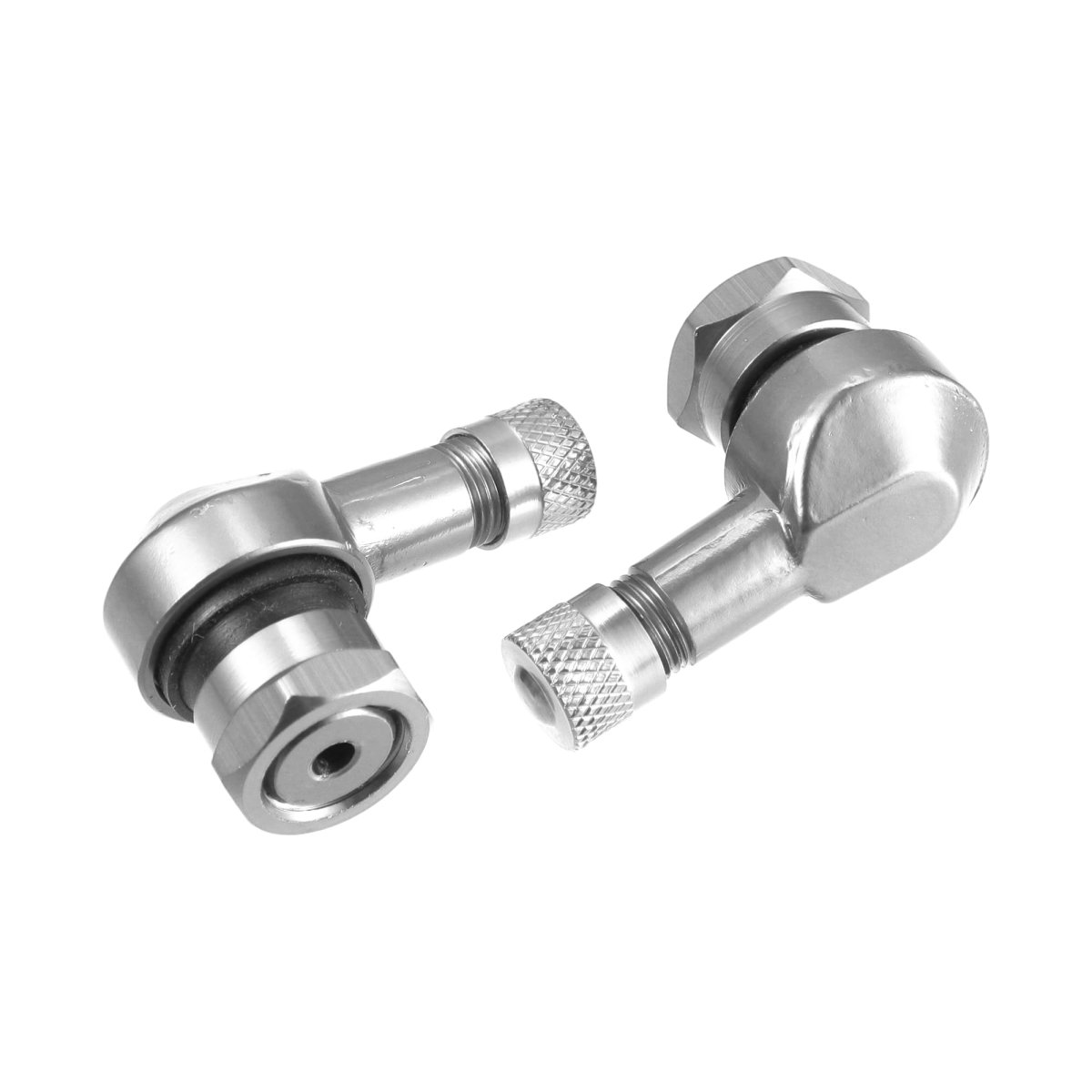 Pair Silver Tone Aluminum Alloy 90 Degree Universal Motorcycle Wheel Rim Vacuum Tire Valve Stems Caps 11 3mm