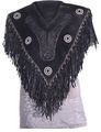 Womens Leather Poncho With Beads Fringes Size Xs X-small 