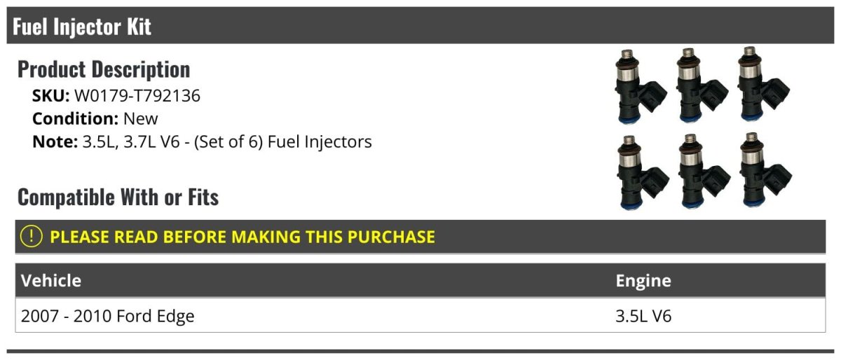 Fuel Injector Kit 6 Piece For 2007 2010 Ford Edge 3 5l V6 W0179-t792136