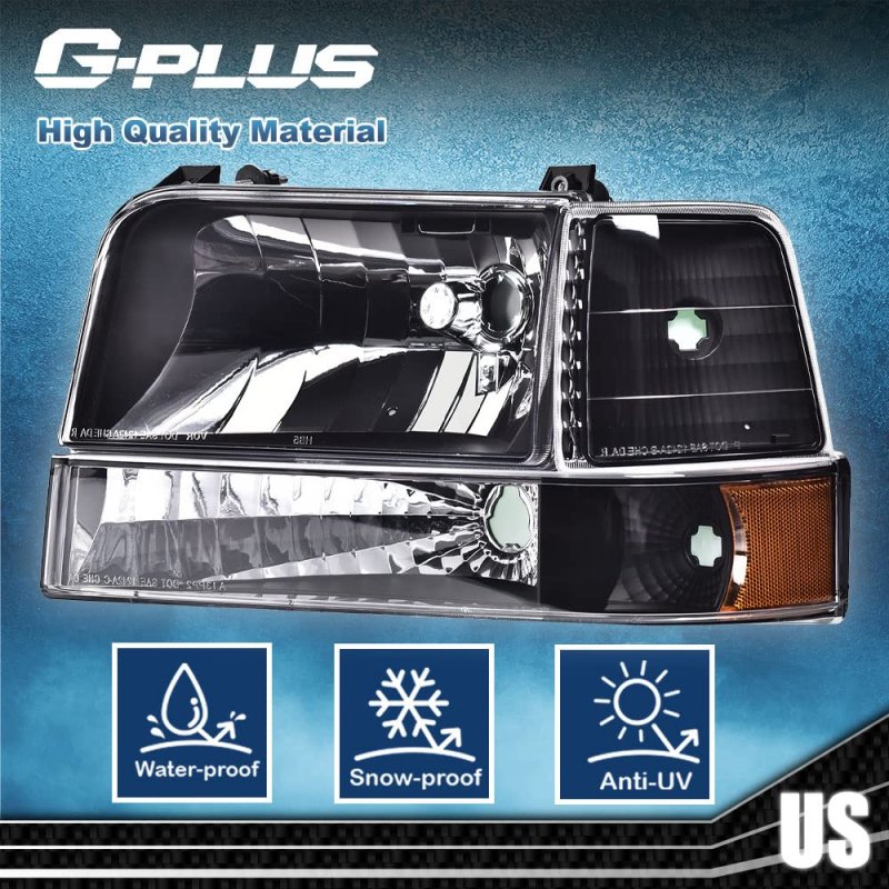 Headlight Assembly For 92-96 Bronco Ford F150 F350 Compatible On 97 9th Generation Old Body Style Only Halogen Model Headlights