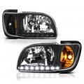 Led Strip Headlight Turn Signal Corner Lamp Assembly For 2001-2004 Toyota Tacoma Matte Black Housing Trim Driver And Passenger