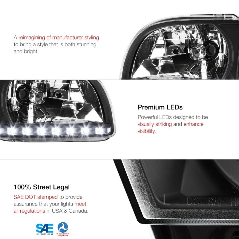 Led Strip Headlight Turn Signal Corner Lamp Assembly For 2001-2004 Toyota Tacoma Matte Black Housing Trim Driver And Passenger