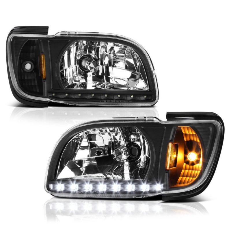 Led Strip Headlight Turn Signal Corner Lamp Assembly For 2001-2004 Toyota Tacoma Matte Black Housing Trim Driver And Passenger