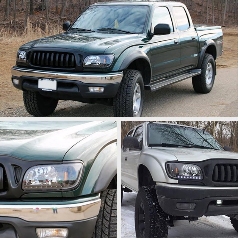 Led Strip Headlight Turn Signal Corner Lamp Assembly For 2001-2004 Toyota Tacoma Matte Black Housing Trim Driver And Passenger