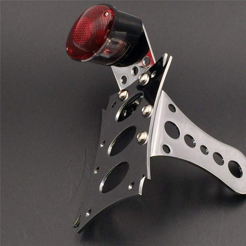 Chrome Horizontal Vertical Zigzag Mount License Plate Bracket With Oval Led Tail Brake Light For Motorcycle Atv Cruiser Bobber